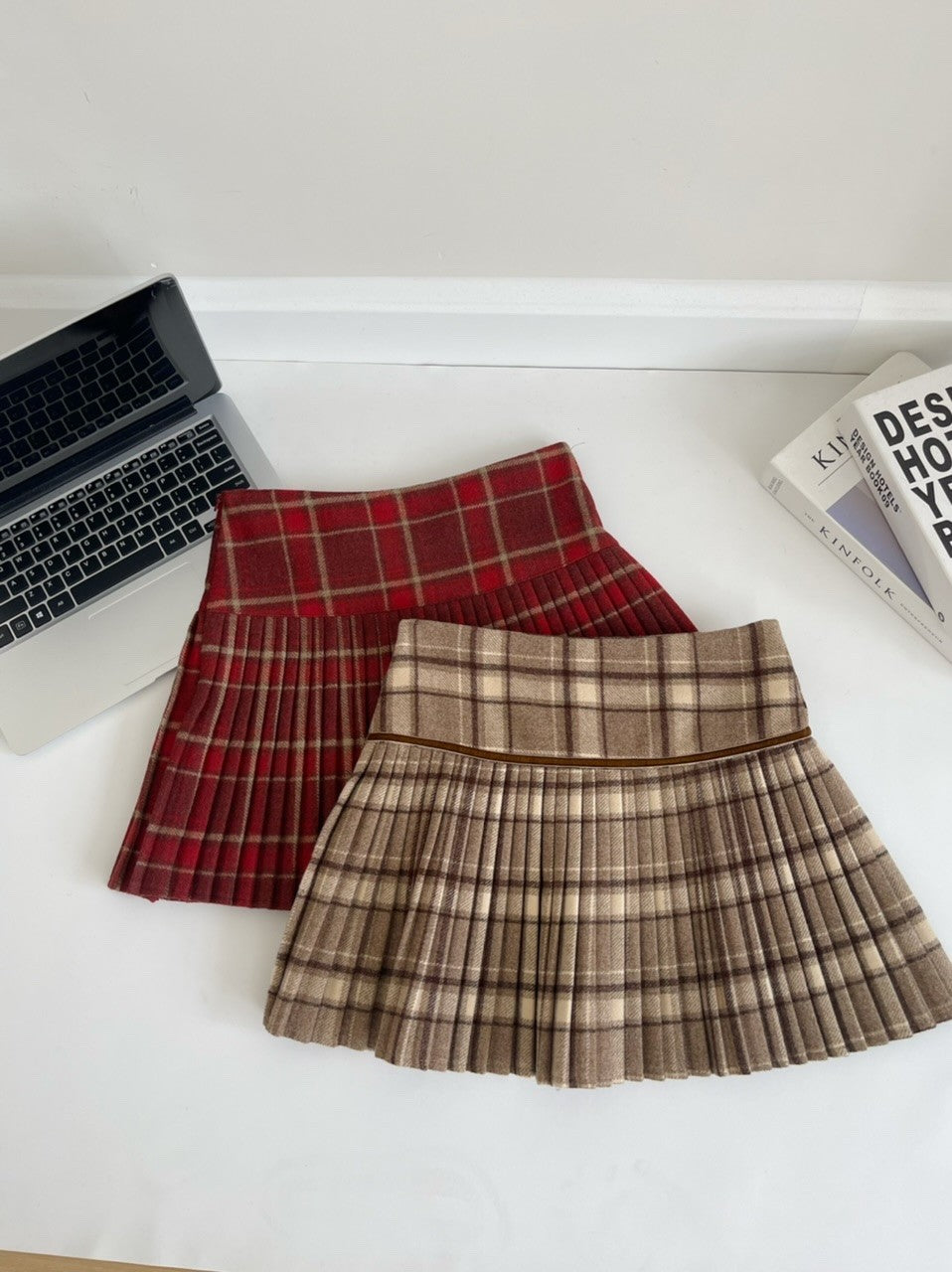 Plaid Pleated Mini Skirt Thick Wool Short Skirt High Waist Box-pleat Miniskirt for Women Teen-girl Preppy Style Outfit