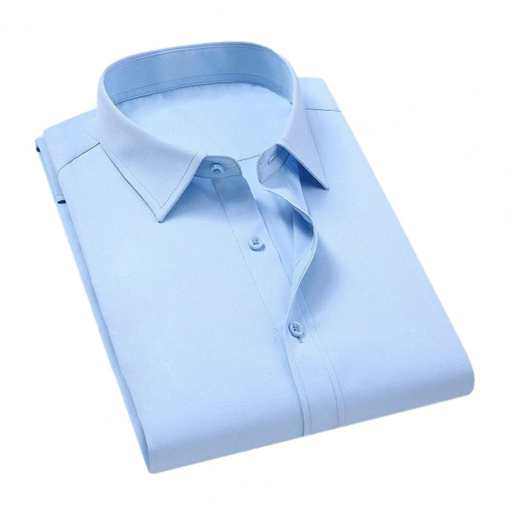 Men Business Shirt Men Shirt High Elasticity Men's Formal Shirt with Turn-down Collar Solid Color for Business for Soft