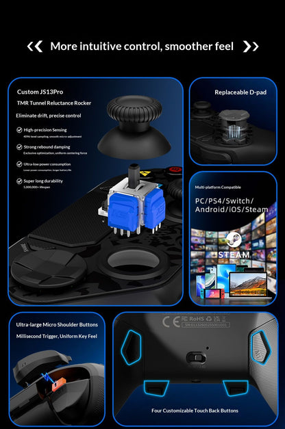 AceGamer D4 Wireless Gaming Controller Symmetric Bluetooth 2 4G Custom Js13pro Joystick for PS4/Pc/Steam/Switch2 Fps Gamers Gift