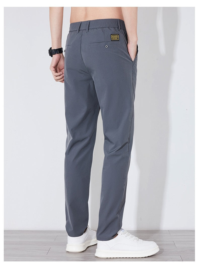 Summer Silk Stretch Smooth Trousers Men Business Elastic Waist Korean Classic Thin Cool Black Gray Casual Suit Pants Male Brand
