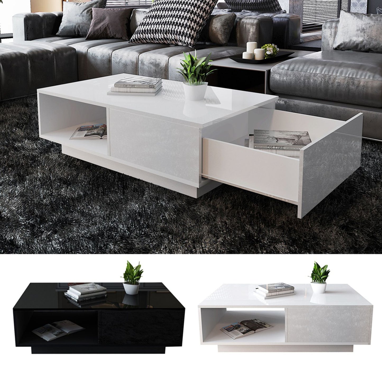Coffee Table Living Room Table Storage Table Tea Table Modern High Gloss Rectangular Coffee Table Tea Table Storage Living Room