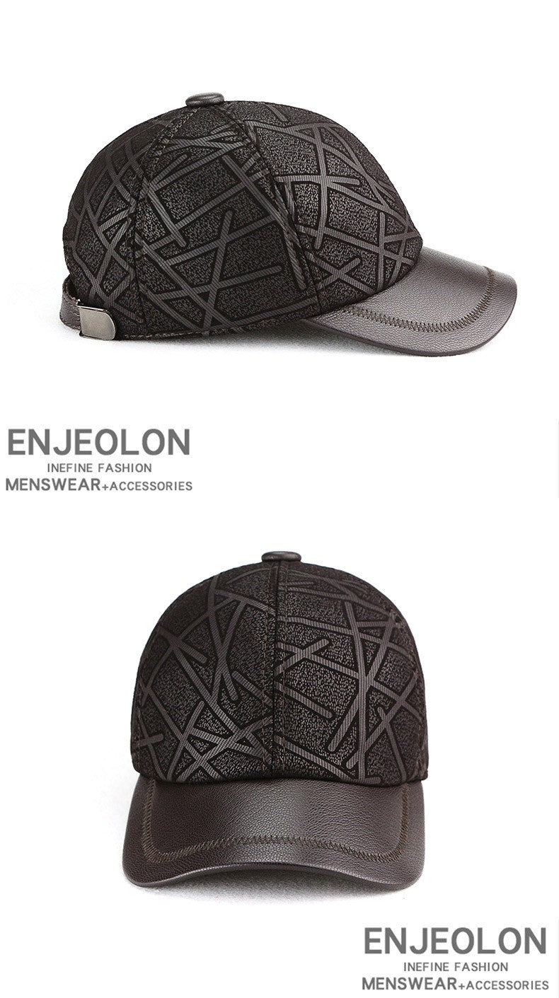 Classic Genuine Sheep Leather Baseball Cap for Men Adjustable Lightweight Breathable for Spring/Autumn