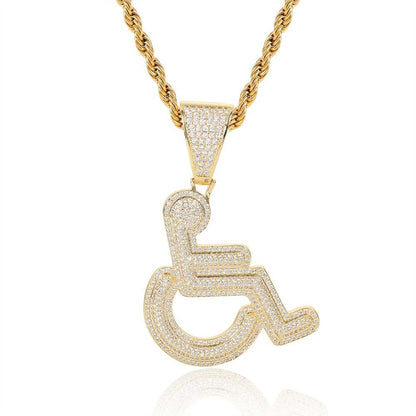 Iced out Copper Zircon Charm Pendant Men Women Hip Hop Jewelry Wheelchair Logo Personality Pendant Necklace Bling
