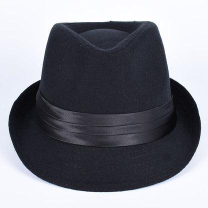 Classic Fedora Men's Hats 2025 Casual Short Sleeve Trilby Top Hat French England Elegant Ribbon Jazz Cap Fedoras Black Felt Hat