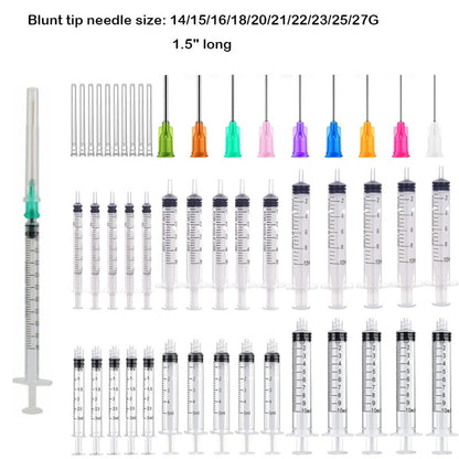 Seringa Luer de 1/3/5/10ML com Agulha de Ponta Romba de 14-25Ga 1,5" e Conjunto de Tampa de Agulhas de Distribuição de Aço Inoxidável para Mistura de Líquidos