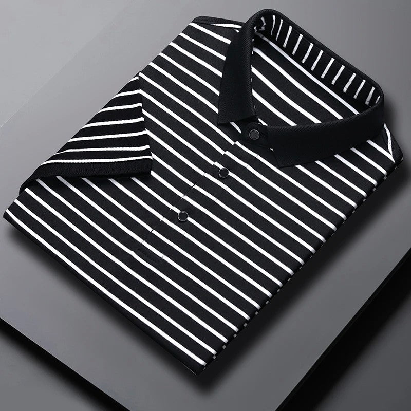2024 Men's New Striped Cotton Business Casual Short Sleeved POLO Shirt Fashion Short Sleeved Comfortable and Breathable Top