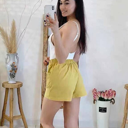 2024 Women Summer Cotton Shorts Casual Solid Pockets Basic Shorts Elastic Waist loose shorts Soft Cool female Outwear Shorts