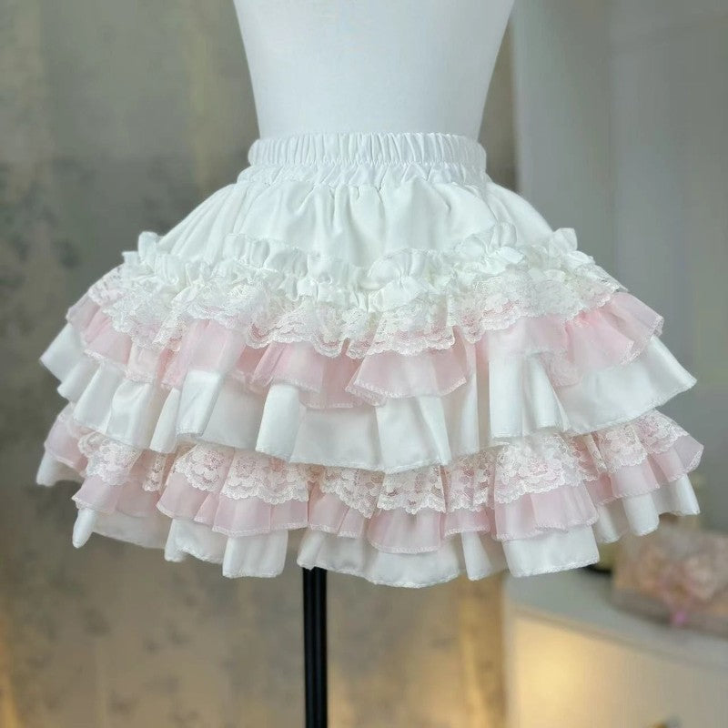 Sweet Kawaii Lolita Style Princess Vintage Cake Skirt Women Cute Lace Ruffles Party Mini Skirts Harajuku Y2k Faldas Mujer