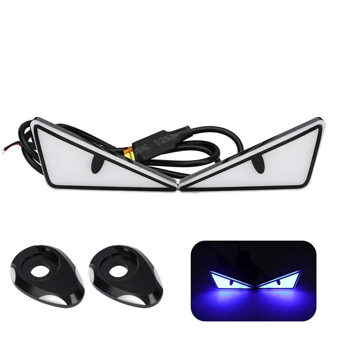 1Par de Faróis de Moto LED Triangulares Devil Eye com Espaçador Adaptador Mini Lâmpada Olho de Águia Luz Traseira Decorativa