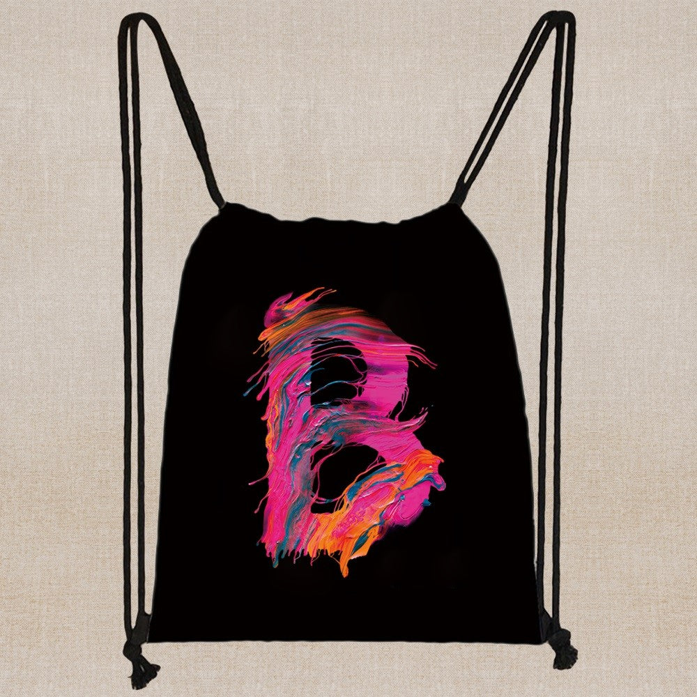 26 Initials Print Drawstring Bag Backpack Men and Women Beach Sports Travel Backpack Kid Gift Supplies Bag Portable Sundries Bag