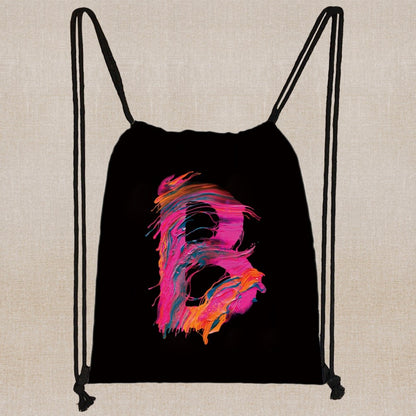 26 Initials Print Drawstring Bag Backpack Men and Women Beach Sports Travel Backpack Kid Gift Supplies Bag Portable Sundries Bag