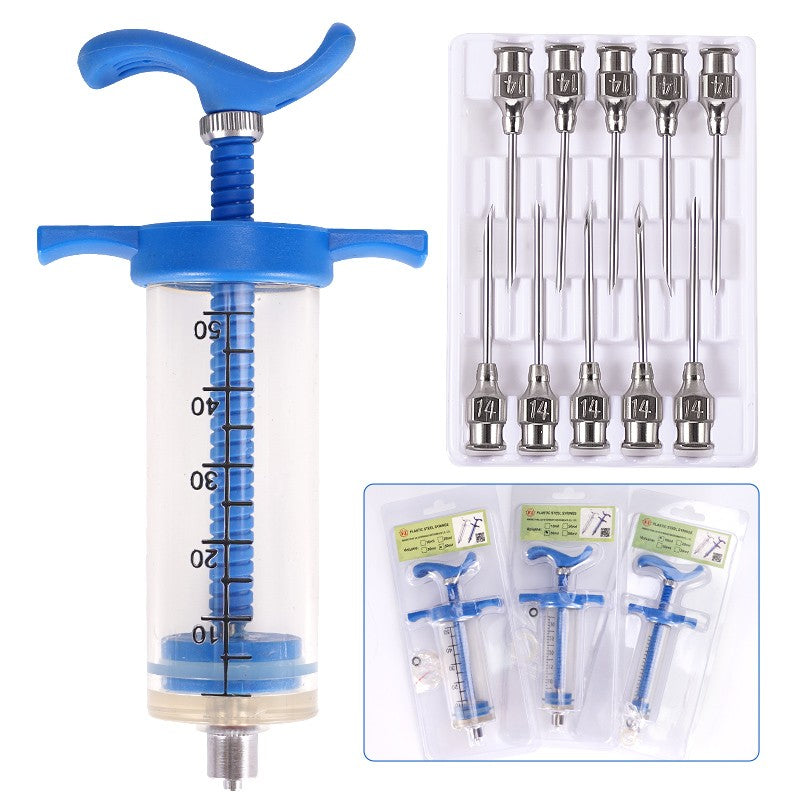 Seringa de Vacina Veterinária 10/20/30/50ml com 10 Agulhas para Gado, Porco, Ovelha e Galinha – Ferramenta de Injeção