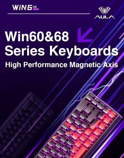 Teclado Gamer AULA WIN60/68HE Magnetic Switch 8000Hz Teclado Mecânico Customizável E-sport de Baixa Latência para FPS