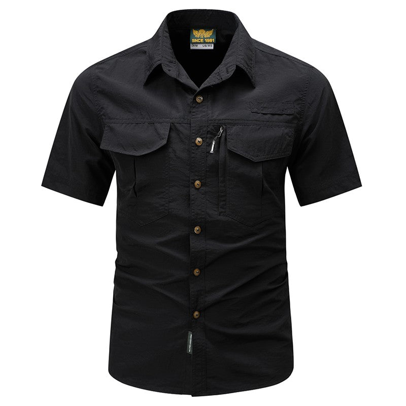 Summer Men Short Sleeve Cargo Breathable Shirt Man Casual Tactic Multi Pocket Shirts Men Outdoor Hike Safari Work Shirt Top Polo