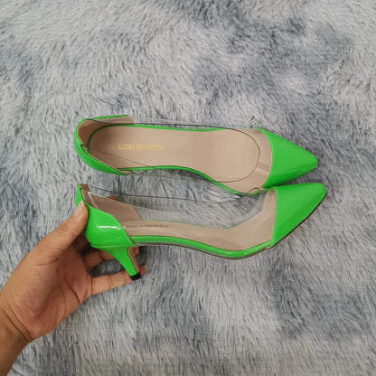 Women Patent Leather Sexy Pumps 2025 Autumn PVC Transparent 5cm Low Heel Pointed Toe Slip-on Thin High Heels Party Wedding Shoes