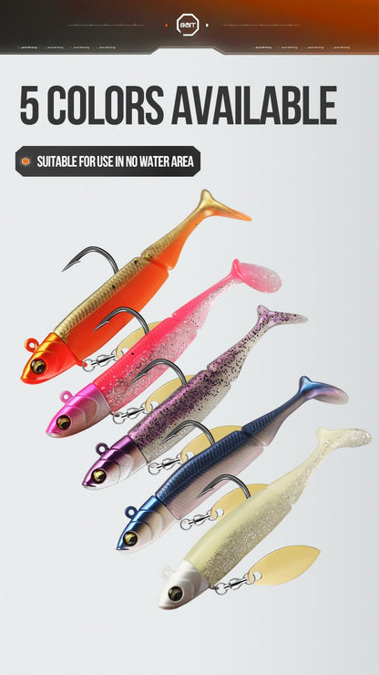 Iscas de Pesca TAIYU de Venda Quente 20g Jig Head T-tail Isca Macia de Silicone Wobbler Isca Colher Giratória de Metal para Pesca de Lúcio Truta Baixo