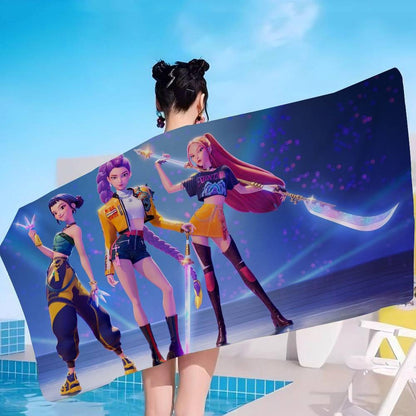 Kpop D-demon Hunters Beach Towels Shower Towel Sauna Travel Spa Microfiber Quick Dry Gym Accessories Cute Room Decor