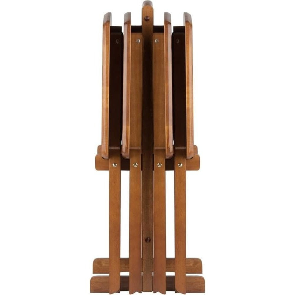 24" W x 12" D Transitional Oversized Solid Wood Snack Table Set with Storage Stand, Curved Sides, Rounded Corners, X-Frame Base