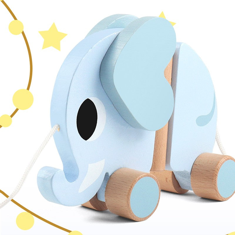 Wooden children's elephant pulling rope cart, towing toys, baby boy, baby girl toddler, children's gifts, early education toys
