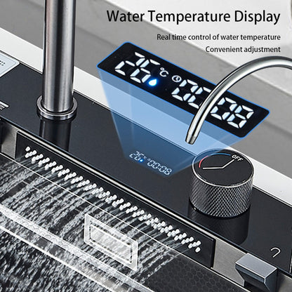 Multifunctional Kitchen Waterfall Sink Digital Display Large Single Gray Sink Dish Basin Sink 304 Stainless Steel