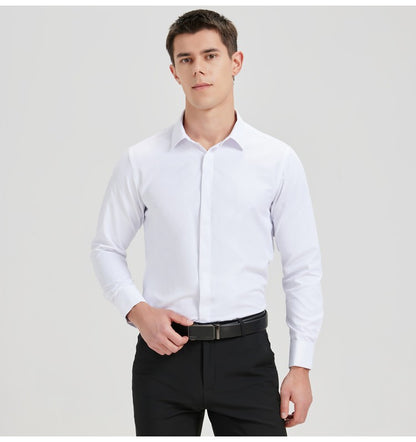 Men's Formal Long Sleeve Dressy Shirt Covered Buttons Front Placket Fits Comfortably French Cuffs Shirts Random Metal Cufflinks