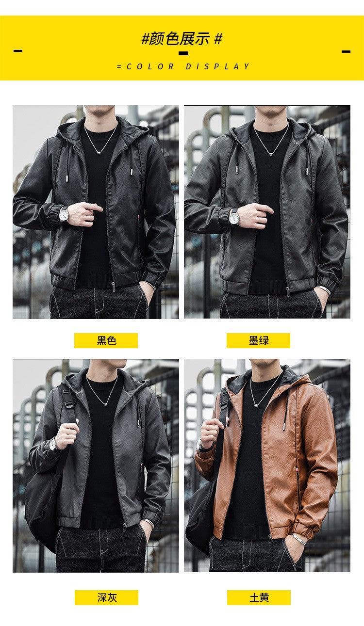 Fashion Men's New Hoodie Leather Jackets Autumn Casual Clothing Jacket Biker Motorcycle Slim Leisure Coats Windproof Warm 4Xl