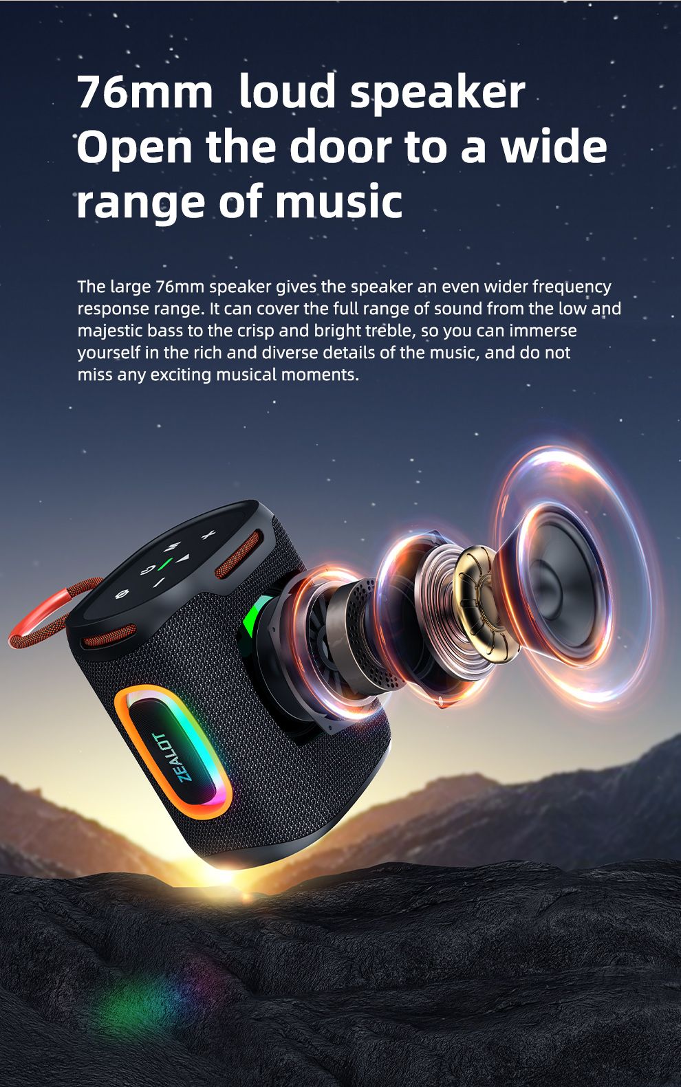Zealot-S122 Bluetooth Speaker BT5.3 Wireless IPX6 Waterproof Shower Speaker,25W HiFi Stereo Sound,TWS Pairing,20H Music Playtime
