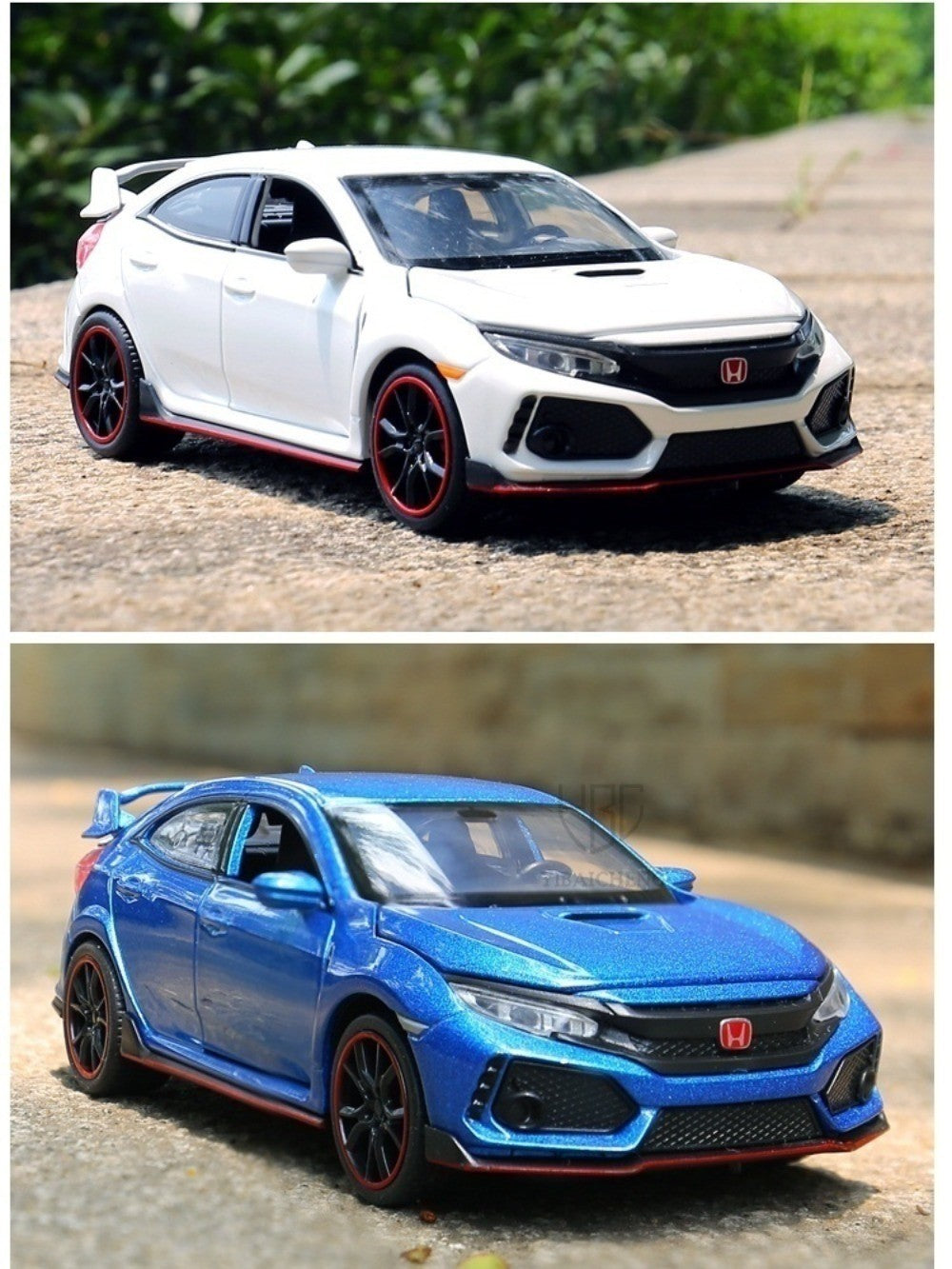 Carrinhos de brinquedo Honda Civic Type-R em liga metálica, escala 1:32, modelos fundidos com som e luz, veículos em miniatura, presentes de aniversário para crianças e adultos