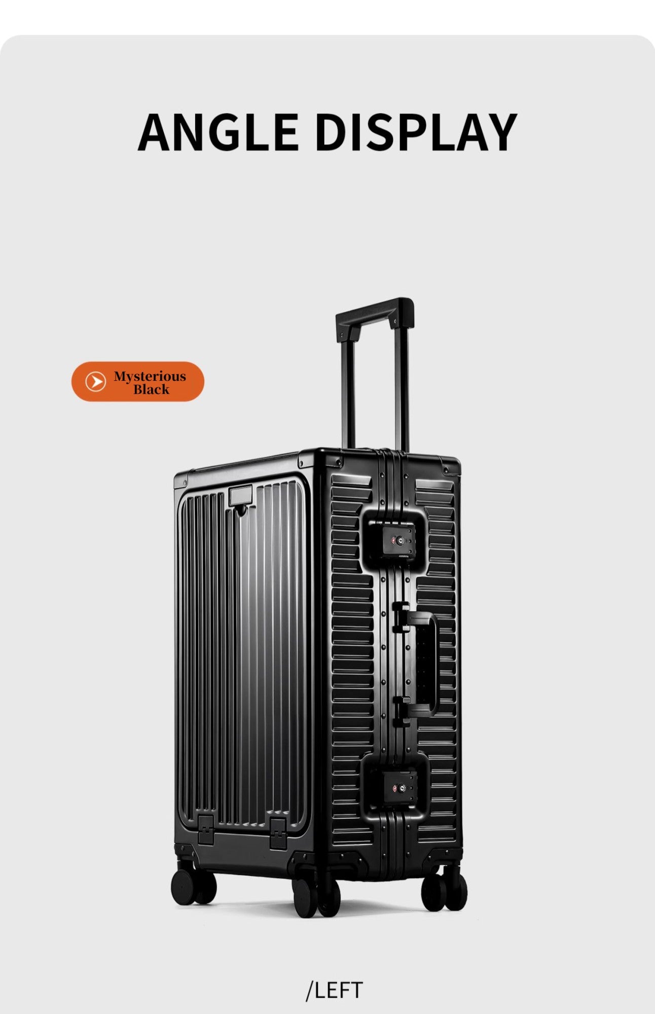 SUSHIMU 20-inch all-aluminum-magnesium alloy luggage with front opening, trolley suitcase, carry-on suitcase, metal travel