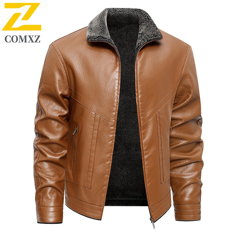 2025 veluokldly Leather Jacket Man Winter Motocross Windproof Warm PU Leather Coat chaqueta Male Trendy Motorcycle Fleece Coats