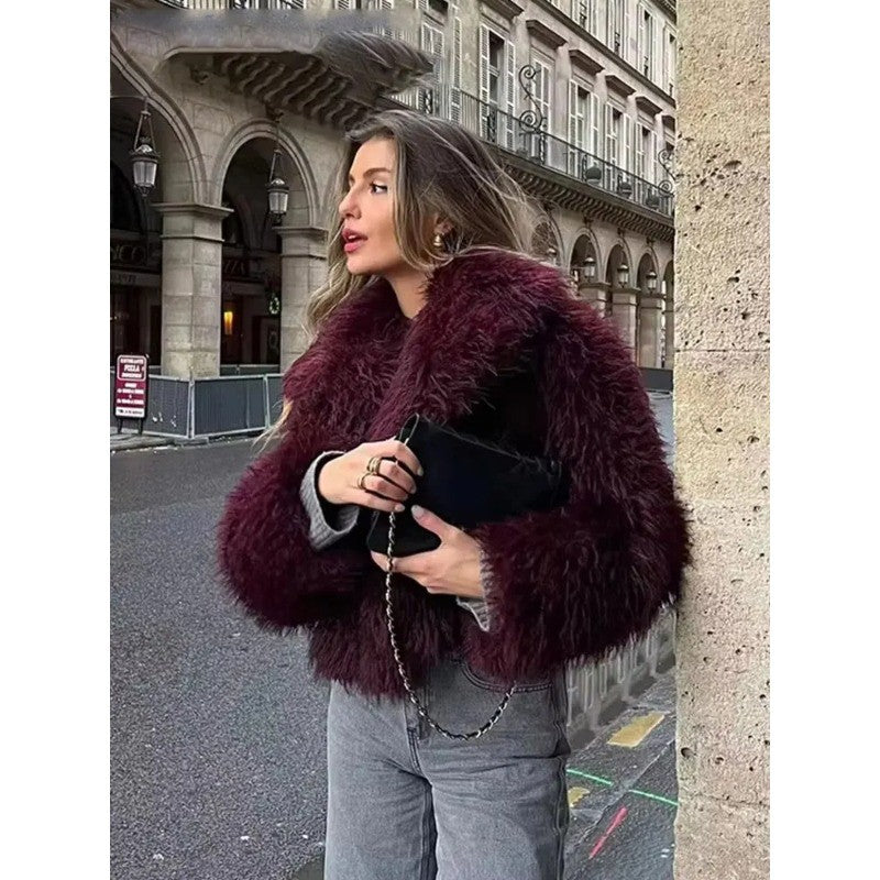 HH Women Elegant Faux Fur Coat Warm Fluffy Loose Long Sleeve Lapel Jacket Autumn Winter Fashion High Street Lady Outerwear