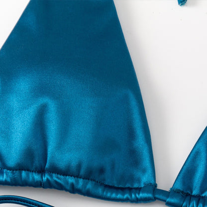 Halter Brazilian Metallic Satin Bikini Women Swimwear Female Swimsuit Two-pieces Bikini Set High Cut Bathing Suit Swim Beachwear