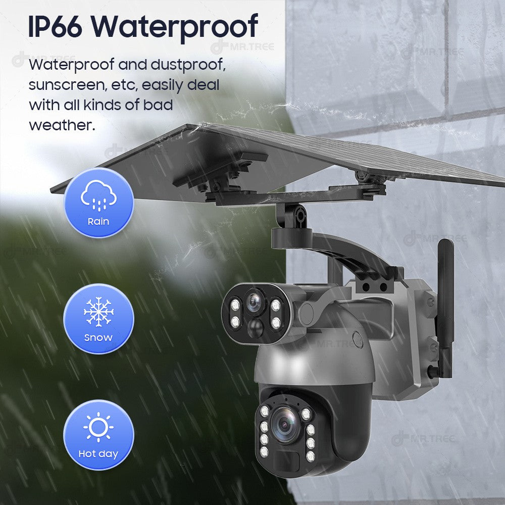 50XZOOM Solar Camera 4G SIM/WiFi Dual Lens Outdoor Security Camera with Night Vision,Waterproof Wireless Surveillance for Garden