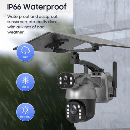 50XZOOM Solar Camera 4G SIM/WiFi Dual Lens Outdoor Security Camera with Night Vision,Waterproof Wireless Surveillance for Garden