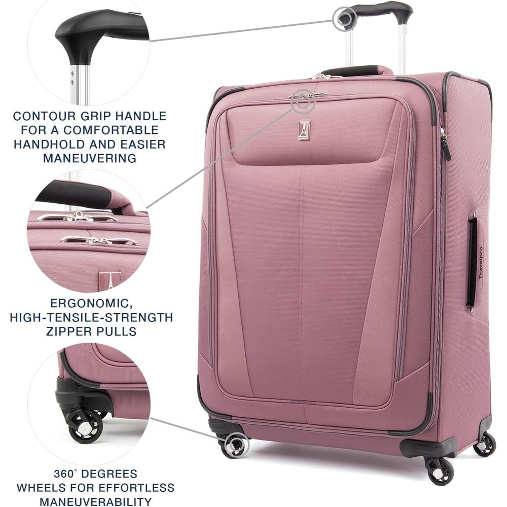 Expandable 4-Wheel Softside Luggage, Dusty Rose Pink, 29-Inch Large Suitcase for Men & Women