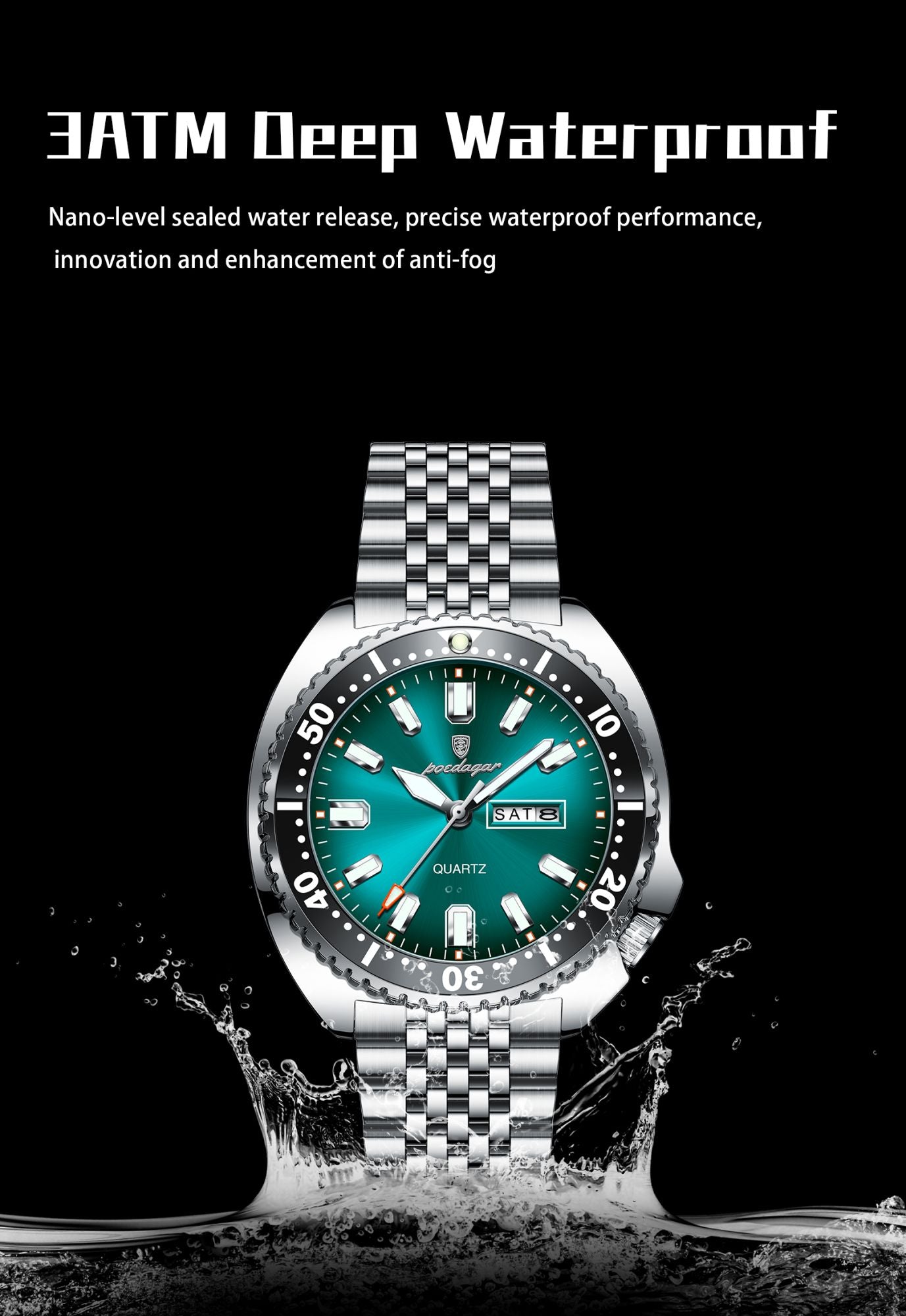 POEDAGAR Business Men Watch Date Week Waterproof Luminous Luxury Man Wristwatch Sports Stainless Steel Men's Quartz Watches Male