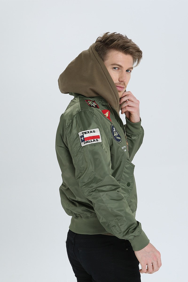 High Quality Military Fashion Casual Boy Youth Lightweight Top Gun Patch Embriodey Streetwear Ma1 Satin Flight Bomber Jacket Men