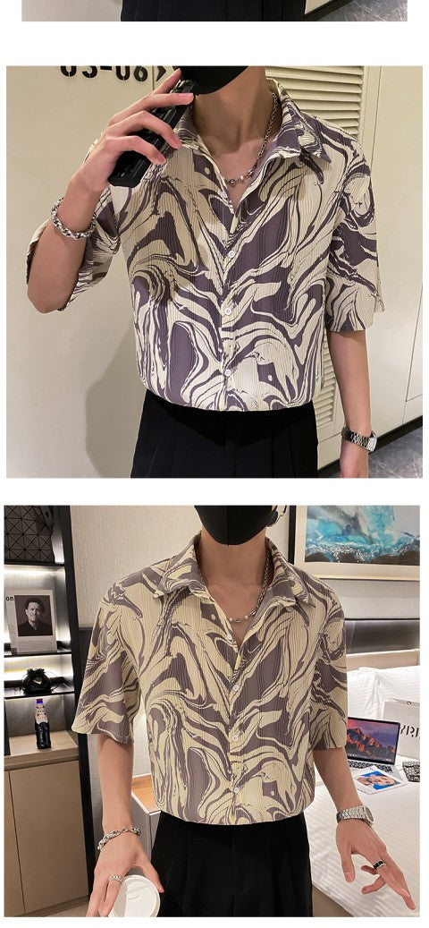 Japanese Summer Ice Silk Flower Shirt for Men Short Sleeve Loose Casual Harajuku Oversized 2023 New Thin Hawaiian Shirt Men