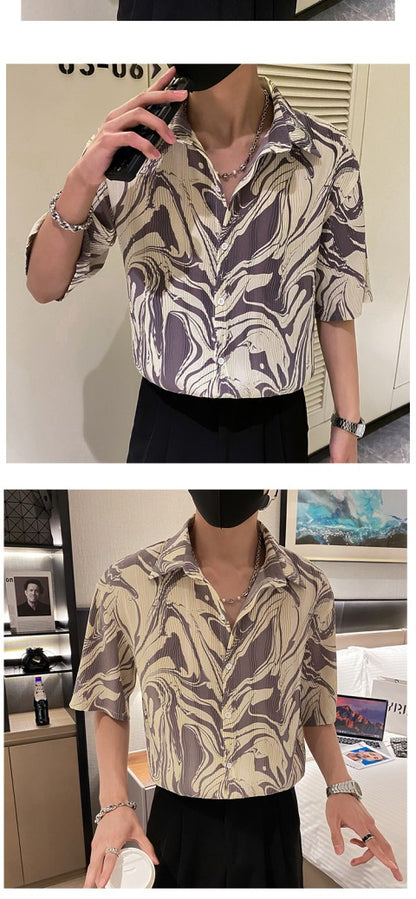 Japanese Summer Ice Silk Flower Shirt for Men Short Sleeve Loose Casual Harajuku Oversized 2023 New Thin Hawaiian Shirt Men