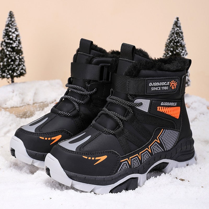 Kids Snow Boots Winter Fashion High Top Warm Plush Comfortable Anti Slip Stable Walking Shoes Boys Outdoor Sneakers Size 30-40