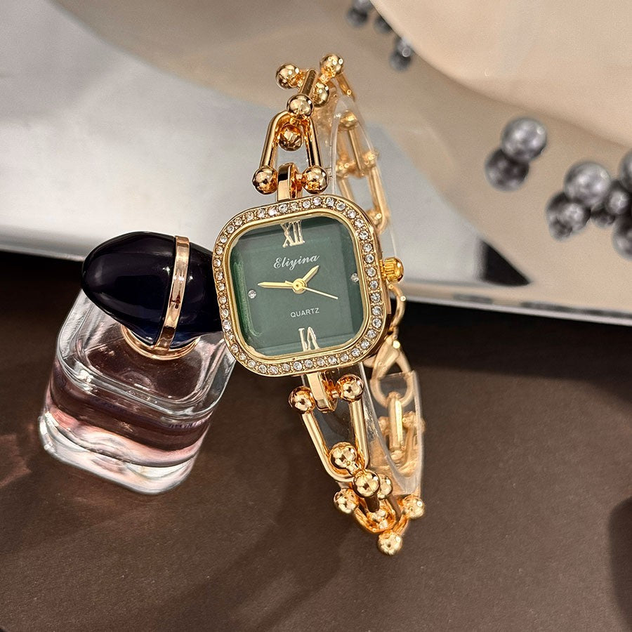 Luxury Minimalist Bracelet Watch Creative Square Multi-Faceted Glass Quartz Movement Chain Mid-century Small High-End Acces