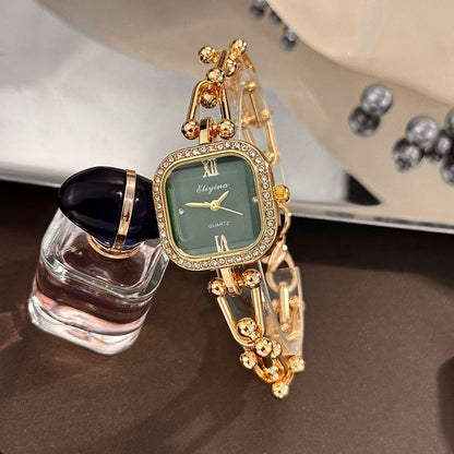 Luxury Minimalist Bracelet Watch Creative Square Multi-Faceted Glass Quartz Movement Chain Mid-century Small High-End Acces