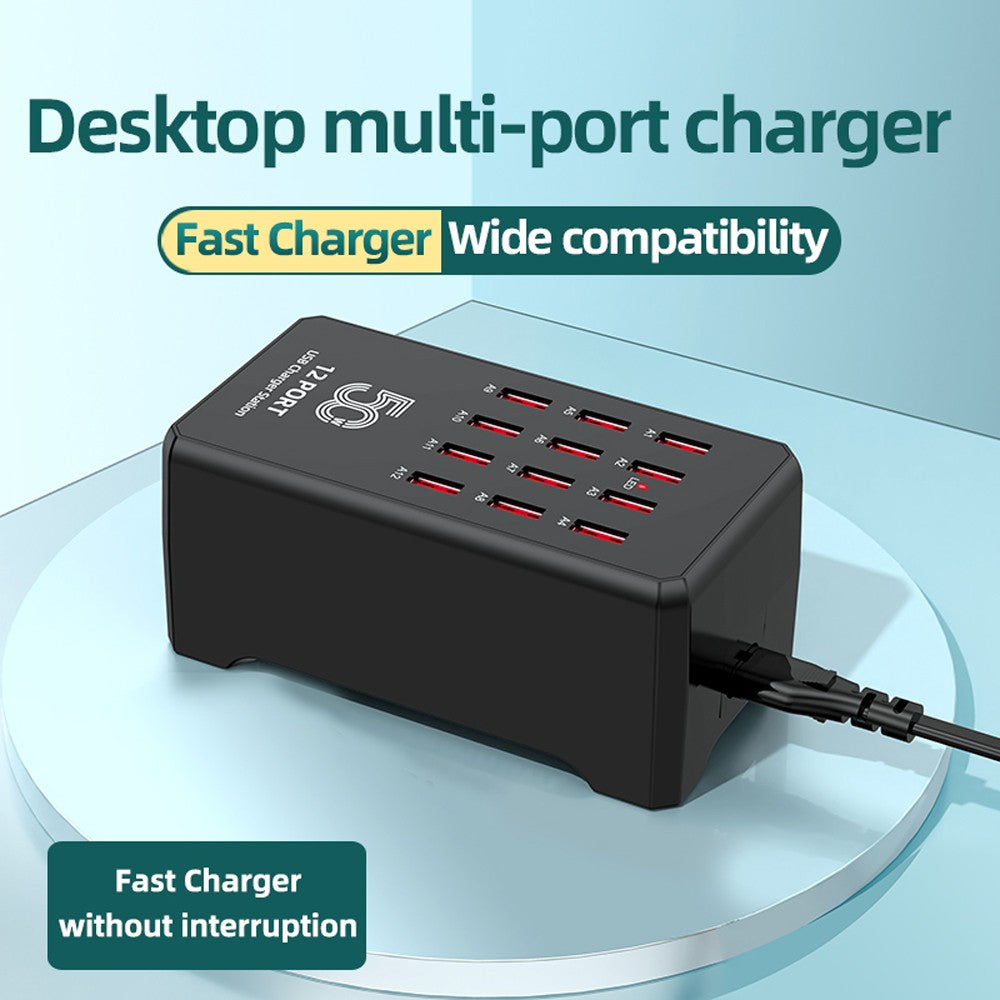 Carregador USB de 12/30 Portas Universal para Tomada de Parede e Mesa, Estação de Carregamento Rápido para Celular e Adaptador de Energia