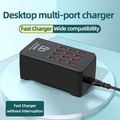 Carregador USB de 12/30 Portas Universal para Tomada de Parede e Mesa, Estação de Carregamento Rápido para Celular e Adaptador de Energia