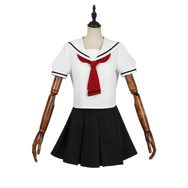 Women Spring Summer Sailor JK Uniform Full Set, Japanese Academy Outfit with Top Pleated Skirt Hat Bow Tie Socks