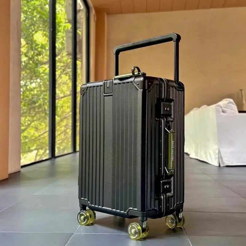 Mala de Viagem com Estrutura de Alumínio e Alça Larga, Rodas Giratórias Silenciosas Coloridas e Trava TSA, Mala de Carrinho de Grande Capacidade