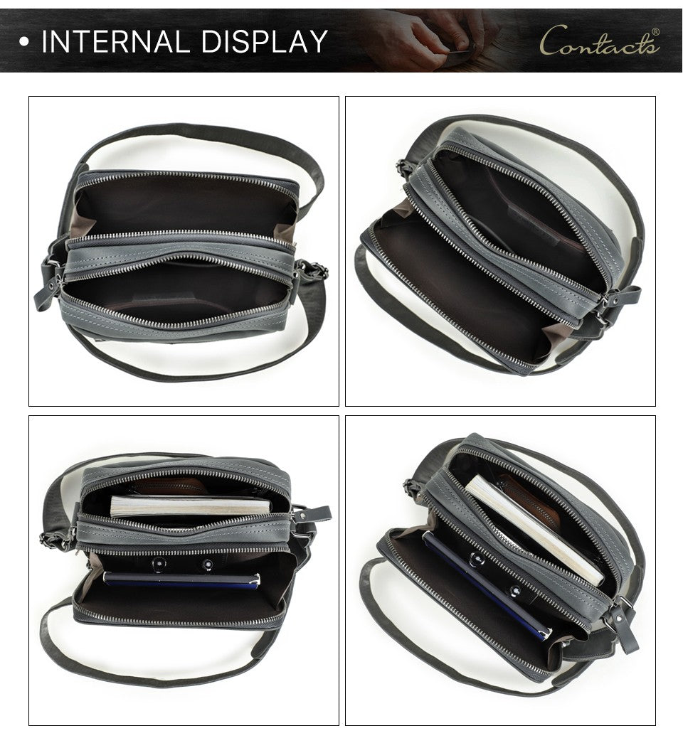 CONTACT'S Genuine Leather Men's Messenger Bag Vintage Sling Shoulder Bags for 7.9" iPad Mini High Quality Male Crossbody Bag Men