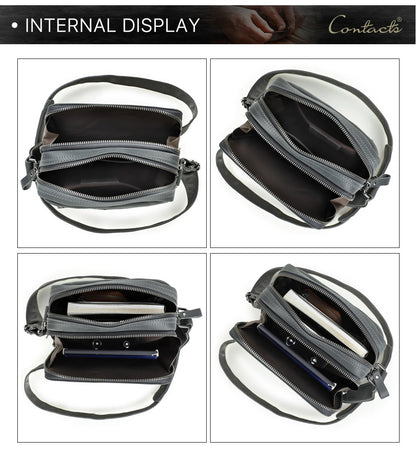 CONTACT'S Genuine Leather Men's Messenger Bag Vintage Sling Shoulder Bags for 7.9" iPad Mini High Quality Male Crossbody Bag Men