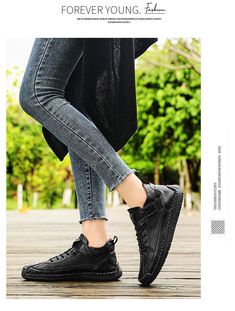 New Fashion Sneakers Handmade Leather Women's Shoes Mid-Top Women Casual Flats Shoes Slip on Loafers Zapatillas De Mujer