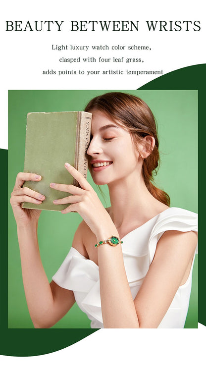 MKGO Women's Fashion Bracelet Watch Luxury Quartz Ladies Watch 30M Waterproof Premium Exquisite Emerald Crystal Female Watches